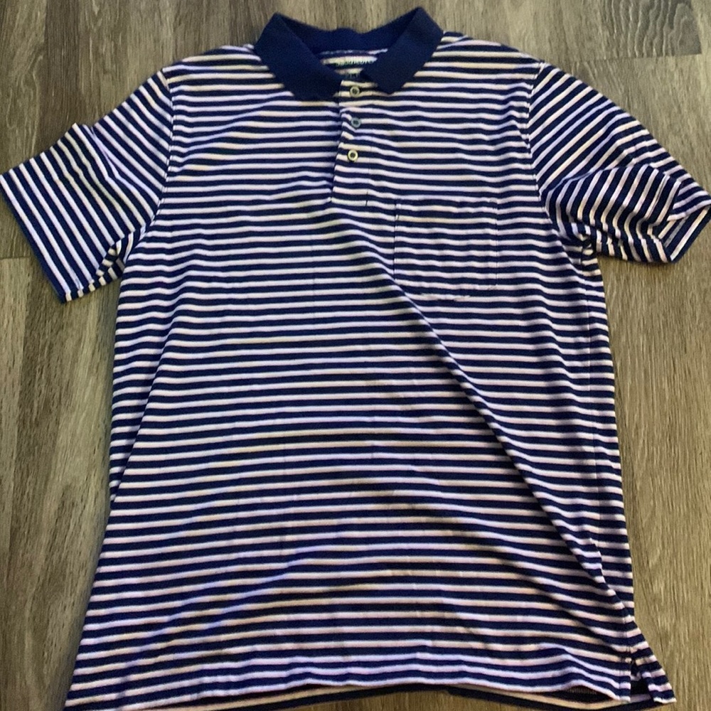 Navy pink and white striped polo